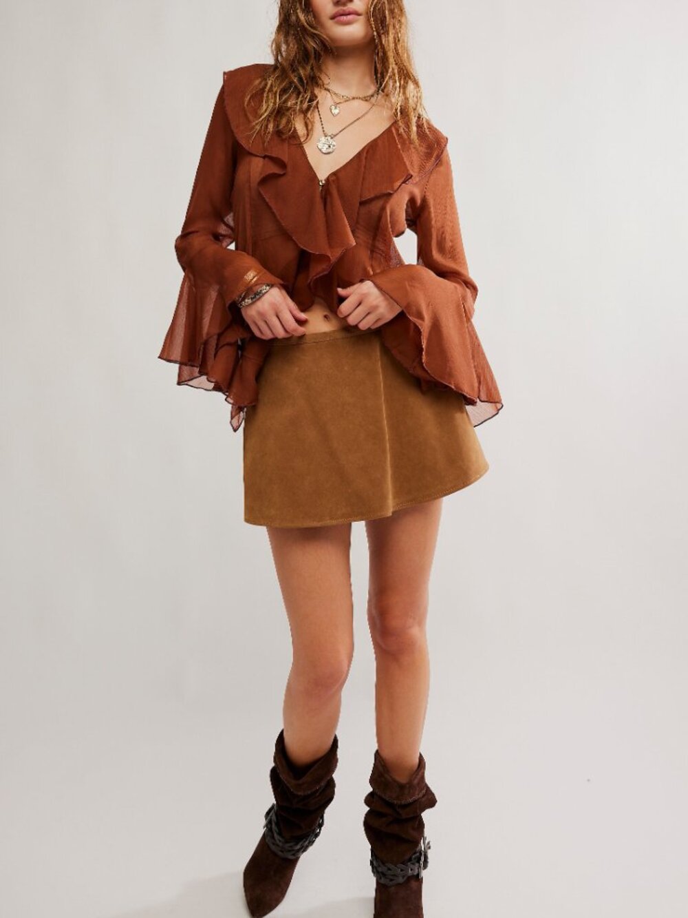 🆕FREE PEOPLE Paradise Found Suede Skort / Caramel Cafe